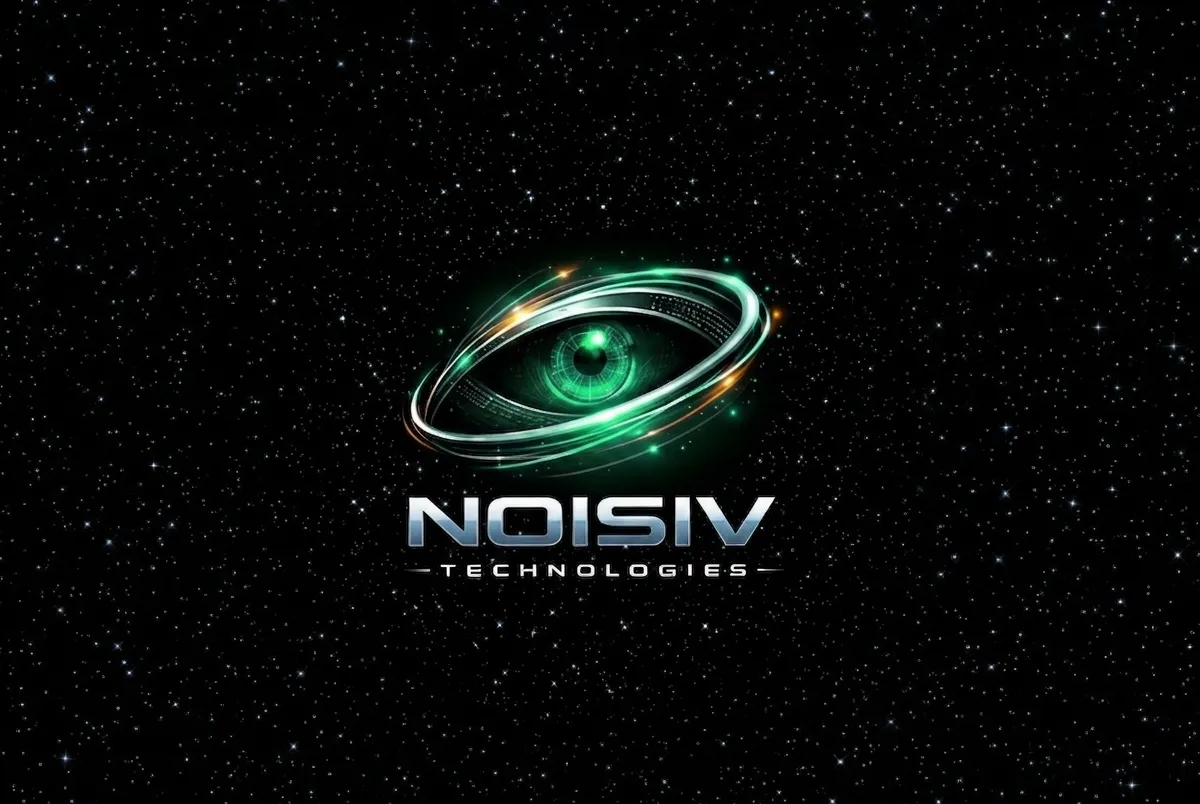Noisiv Technologies — a green eye encircled by an orbital ring above the Noisiv Technologies wordmark, set against a starfield.